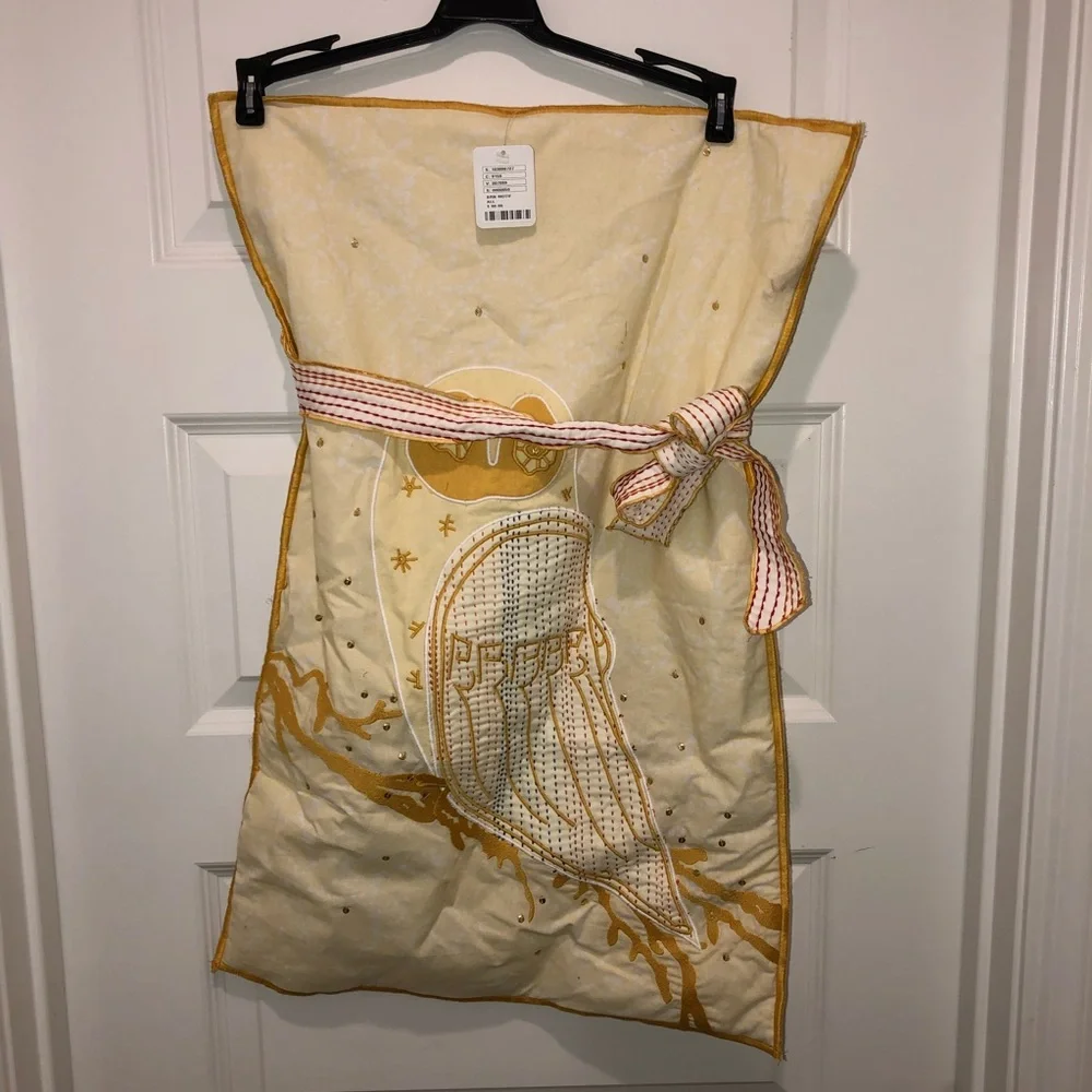 New FP One by Free People Perfect Present Beaded Owl Yellow Gift Sack Bag Sham